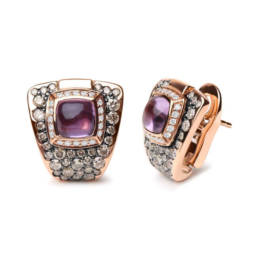 Haus Of Brilliance 18k Rose Gold 1 1/2 Cttw Round Diamond And 7mm Cushion Cut Purple Amethyst Gemstone Geometrical Stat In Pink