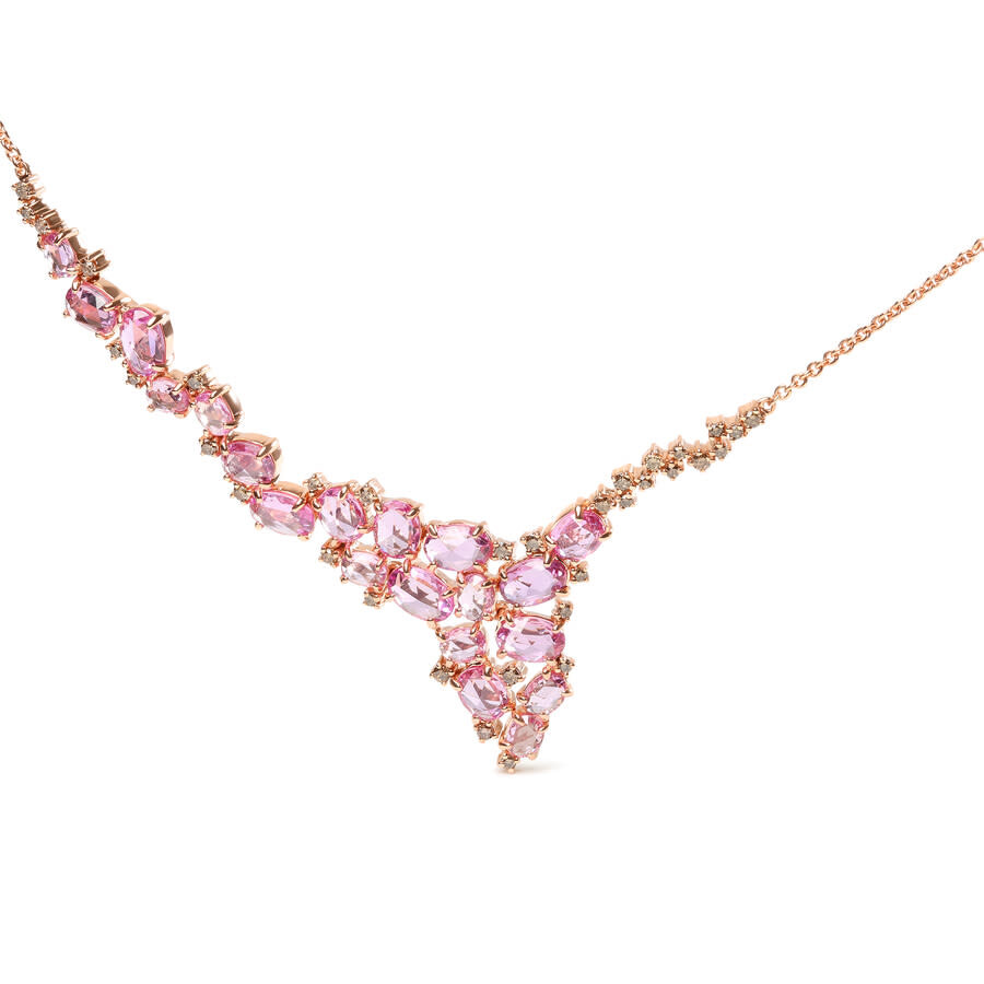 Haus Of Brilliance 18k Rose Gold 1/2 Cttw Brown Diamond & Multi-size Oval Pink Sapphire Cluster Cascade Statement Stati In Pink