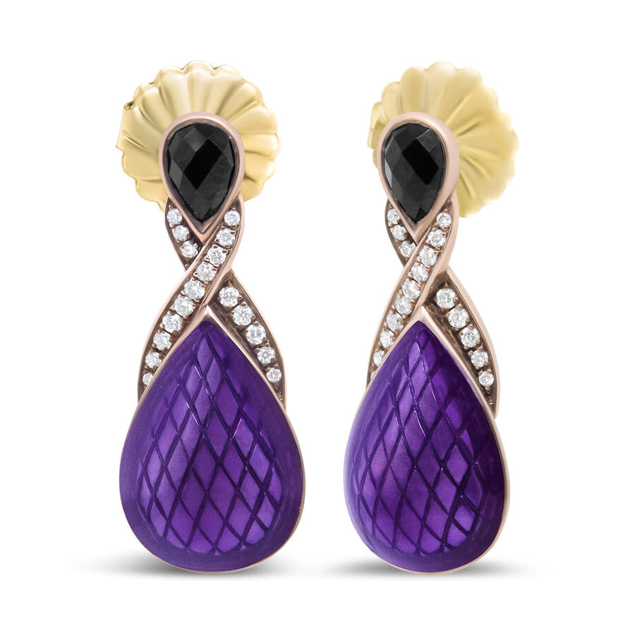 Haus Of Brilliance 18k Rose Gold Flash Plated .925 Sterling Silver Purple Enamel 1/5 Cttw Diamond And 5.5 X 4mm Pear-sh In White