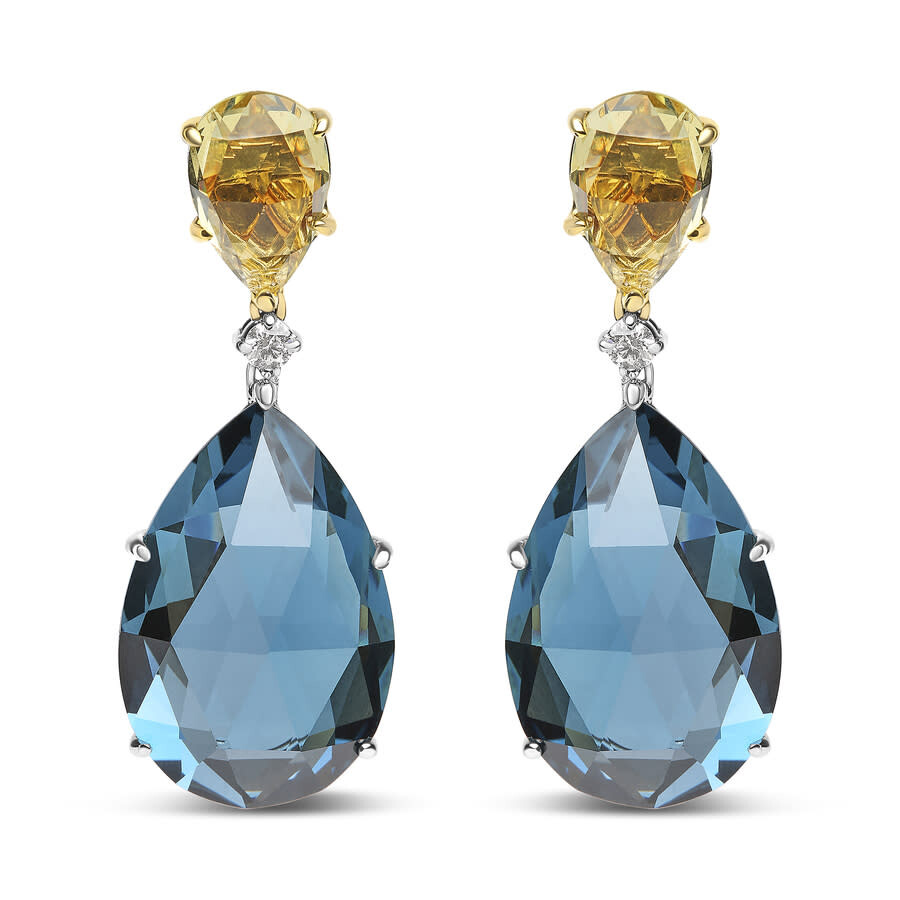 Haus Of Brilliance 18k White And Yellow Gold 1/5 Cttw Diamond With Pear Cut Lemon Quartz And Pear Cut London Blue Topaz In Two-tone