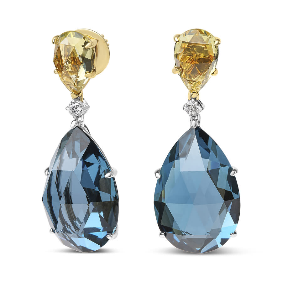 Haus Of Brilliance 18k White And Yellow Gold 1/5 Cttw Diamond With Pear Cut Lemon Quartz And Pear Cut London Blue Topaz In Two-tone