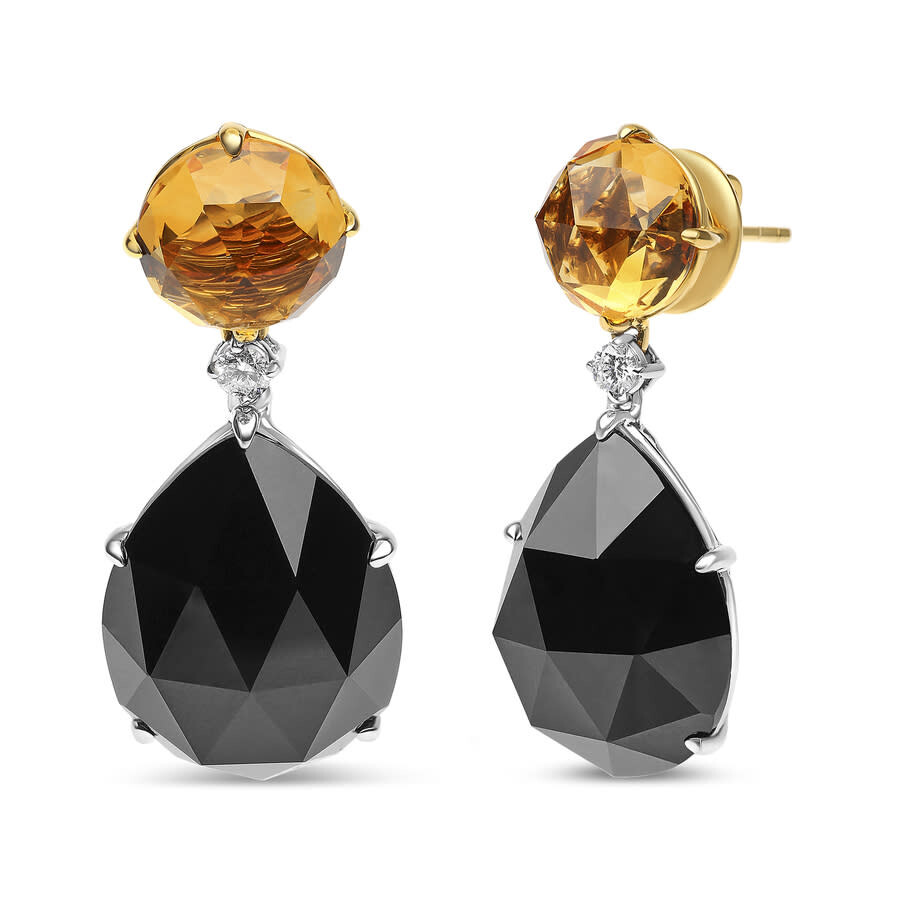 Haus Of Brilliance 18k White And Yellow Gold 1/5 Cttw Diamond With Round Yellow Citrine And 20x15mm Pear Cut Black Onyx In Two-tone