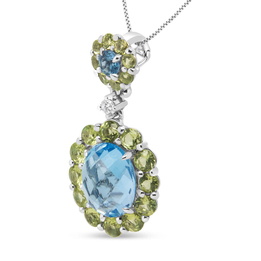 Haus Of Brilliance 18k White Gold 0.05 Cttw Round Diamond And Blue Topaz And Green Peridot Gemstone Halo Drop 18" Penda In White