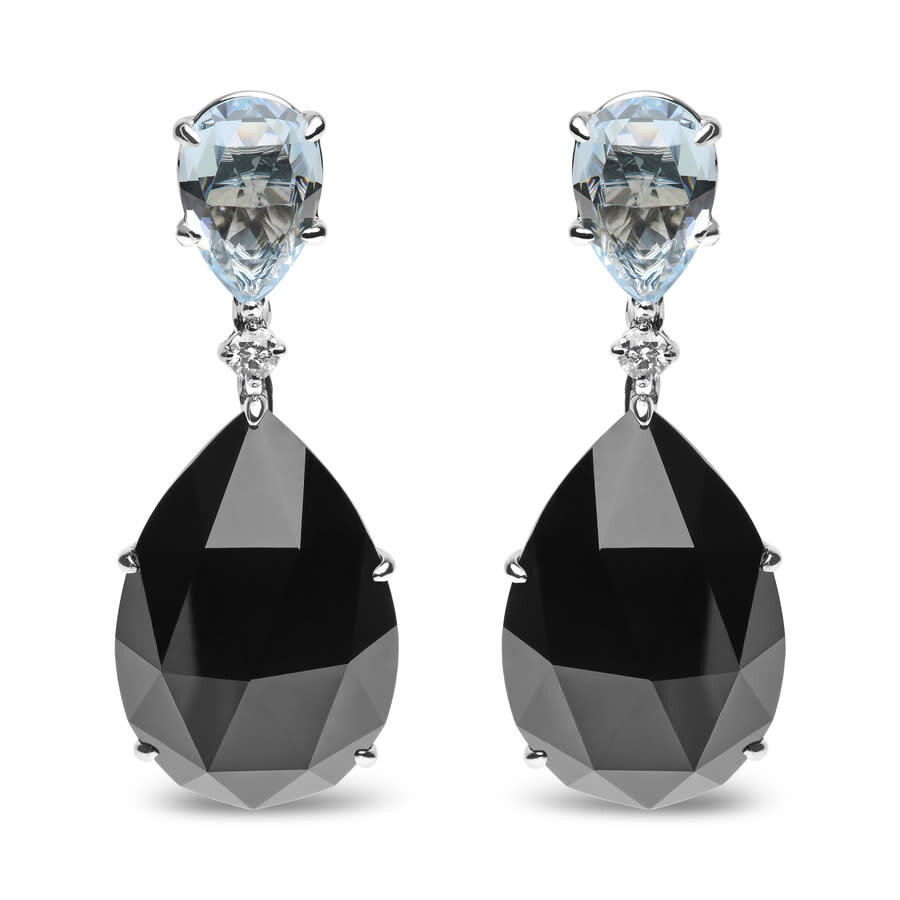 Haus Of Brilliance 18k White Gold 1/5 Cttw Diamond With Pear Cut Sky Blue Topaz And Pear-cut Black Onyx Gemstone Dangle In White