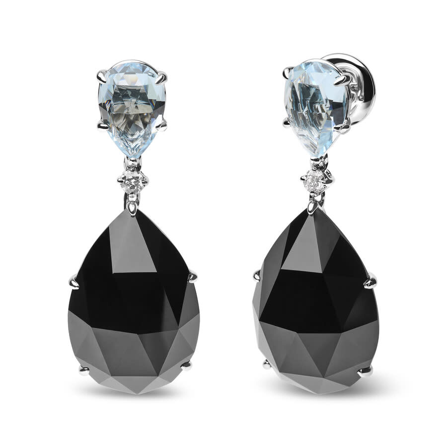 Haus Of Brilliance 18k White Gold 1/5 Cttw Diamond With Pear Cut Sky Blue Topaz And Pear-cut Black Onyx Gemstone Dangle In White