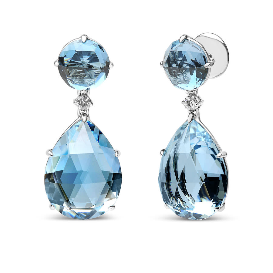 Haus Of Brilliance 18k White Gold 1/5 Cttw Diamond With Round London Blue Topaz And 20 X 15mm Pear Cut Sky Blue Topaz G In White
