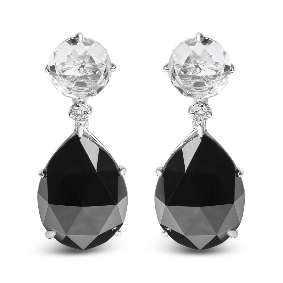 Haus Of Brilliance 18k White Gold 1/5 Cttw Diamond With Round White Topaz And 20x15mm Pear Cut Black Onyx Gemstone Dang In White