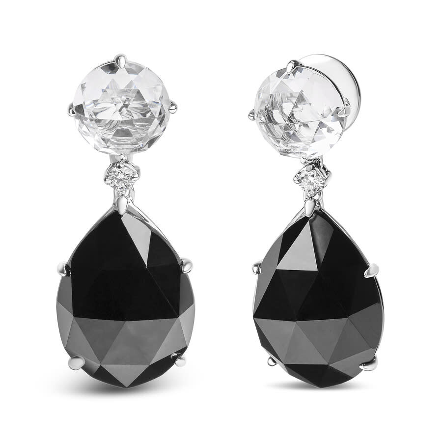 Haus Of Brilliance 18k White Gold 1/5 Cttw Diamond With Round White Topaz And 20x15mm Pear Cut Black Onyx Gemstone Dang In White