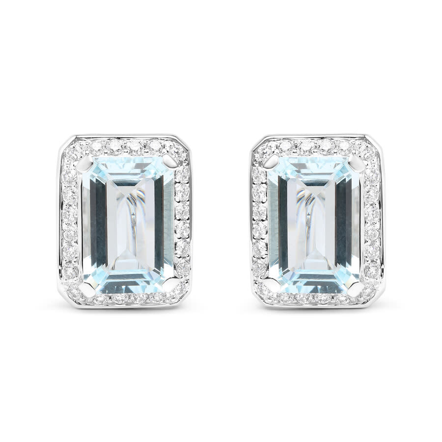 Haus Of Brilliance 18k White Gold 3/4 Cttw Round Diamond And 13x9mm Emerald Cut Blue Aquamarine Gemstone Halo Omega Stu In White