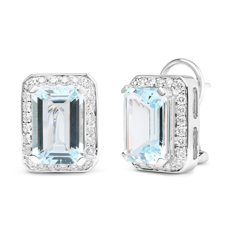 Haus Of Brilliance 18k White Gold 3/4 Cttw Round Diamond And 13x9mm Emerald Cut Blue Aquamarine Gemstone Halo Omega Stu In White