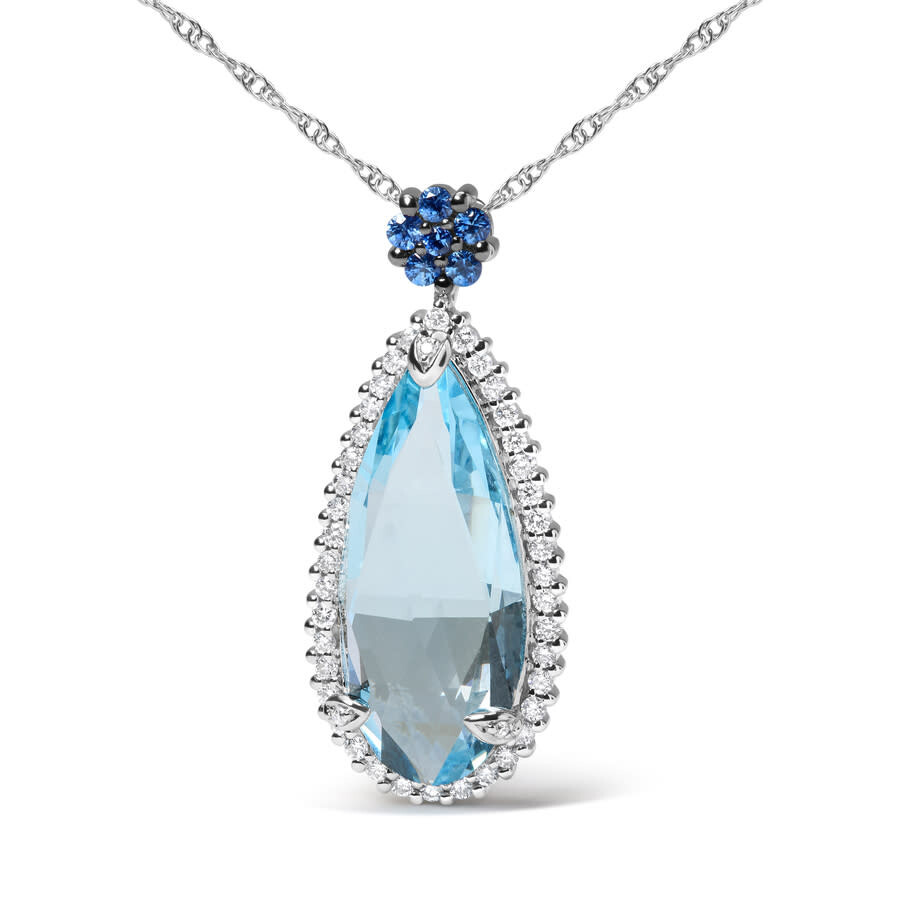 Haus Of Brilliance 18k White Gold 3/8 Cttw Pave Set Diamond And Sky Blue Topaz And Blue Sapphire Gemstone Floral Teardr In White