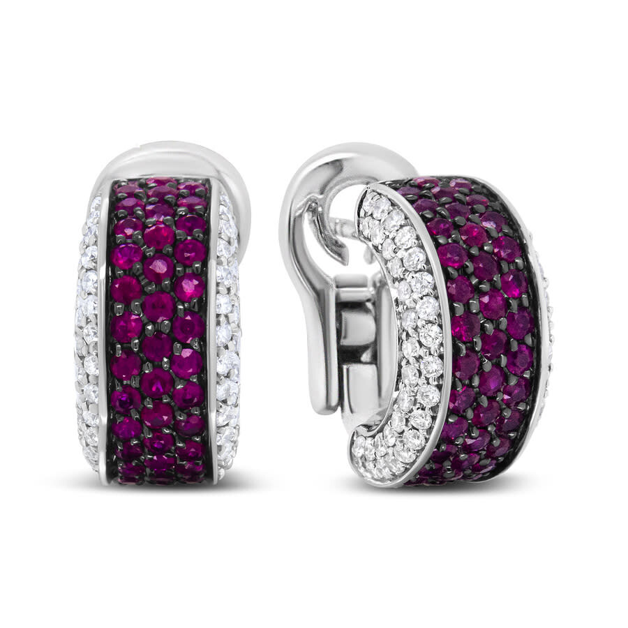 Haus Of Brilliance 18k White Gold And Black Rhodium Plated 3/4 Cttw Round Diamonds And 1mm Round Red Ruby Huggie Hoop E In White