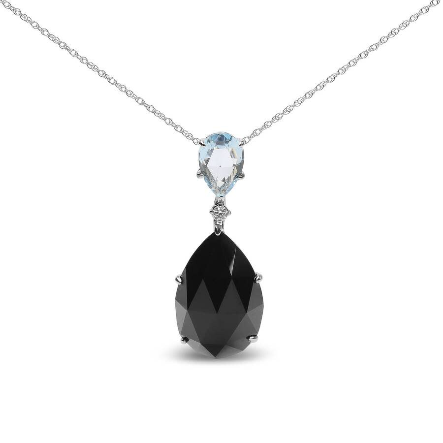 Haus Of Brilliance 18k White Gold Diamond Accent And Pear Cut Sky Blue Topaz And Pear Cut Black Onyx Dangle Drop 18" Ne In White