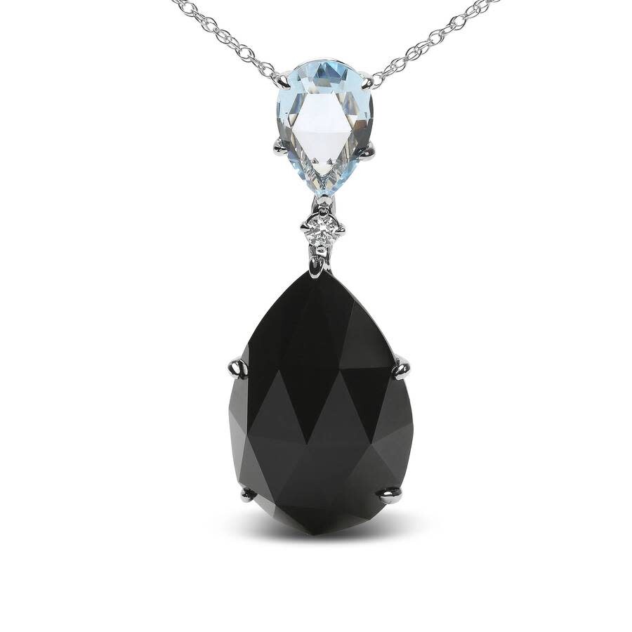 Haus Of Brilliance 18k White Gold Diamond Accent And Pear Cut Sky Blue Topaz And Pear Cut Black Onyx Dangle Drop 18" Ne In White