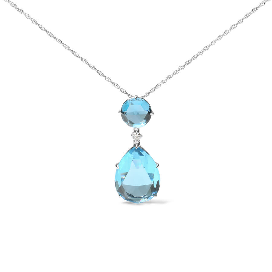 Haus Of Brilliance 18k White Gold Diamond Accent And Round London Blue Topaz And Pear Cut Sky Blue Topaz Dangle Drop 18 In White