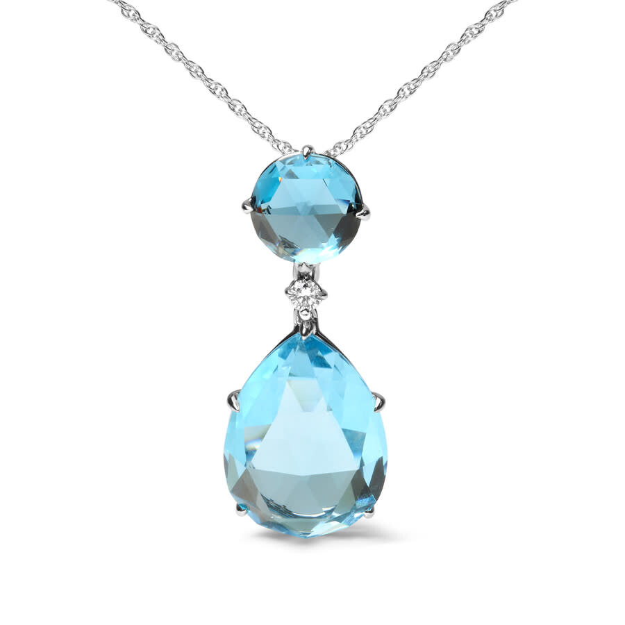 Haus Of Brilliance 18k White Gold Diamond Accent And Round London Blue Topaz And Pear Cut Sky Blue Topaz Dangle Drop 18 In White