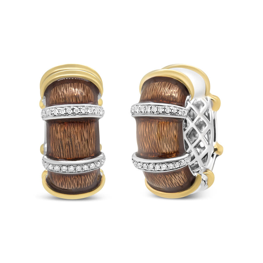 Haus Of Brilliance 18k Yellow And White Gold Flash Plated .925 Sterling Silver Clear Brown Enamel 9/10 Cttw Diamonds Hu In Two-tone