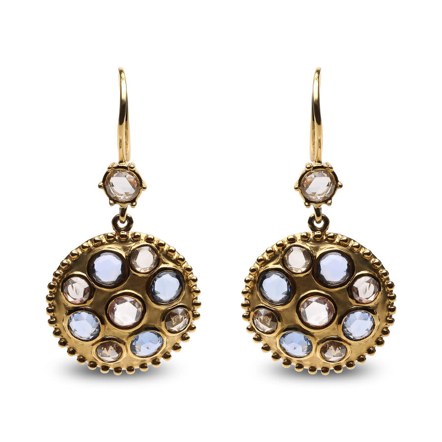 Haus Of Brilliance 18k Yellow Gold 1 2/3 Cttw Diamond And Blue Sapphire Bezel Set Gemstone Cluster Medallion Dangle Ear In Yellow