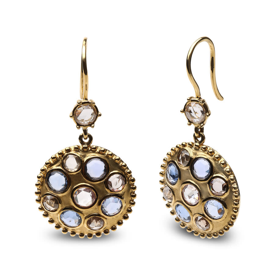 Haus Of Brilliance 18k Yellow Gold 1 2/3 Cttw Diamond And Blue Sapphire Bezel Set Gemstone Cluster Medallion Dangle Ear In Yellow