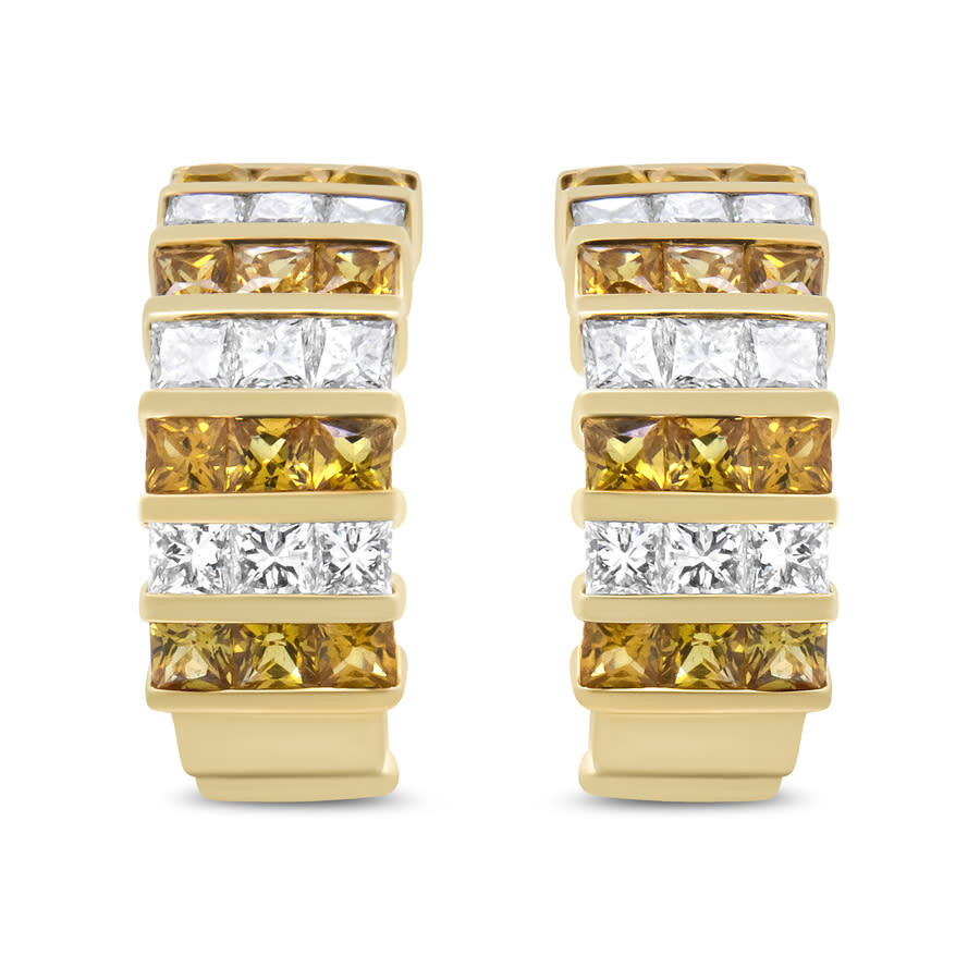 Haus Of Brilliance 18k Yellow Gold 1 3/4 Cttw Invisible Set Princess Cut Diamond And 2.5mm Yellow Sapphire Huggie Hoop In Yellow