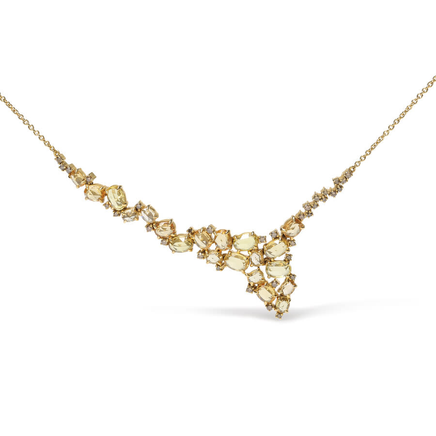 Haus Of Brilliance 18k Yellow Gold 1/2 Cttw Brown Diamond And Multi-size Oval Yellow Sapphire Cluster Cascade Station N In Yellow