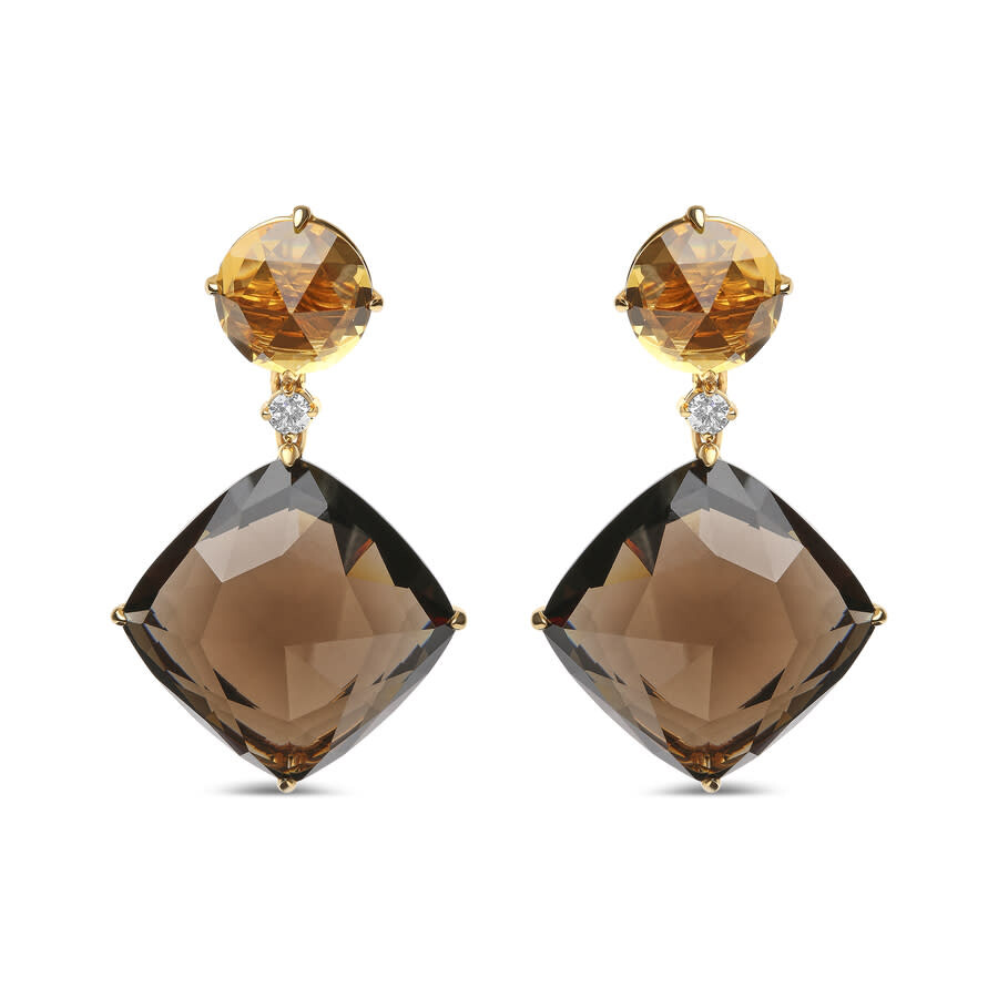 Shop Haus Of Brilliance 18k Yellow Gold 1/5 Cttw Diamond With Round Yellow Citrine And 25mm Cushion Cut Smoky Quartz Gemston