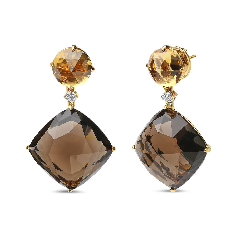 Haus Of Brilliance 18k Yellow Gold 1/5 Cttw Diamond With Round Yellow Citrine And 25mm Cushion Cut Smoky Quartz Gemston In Yellow