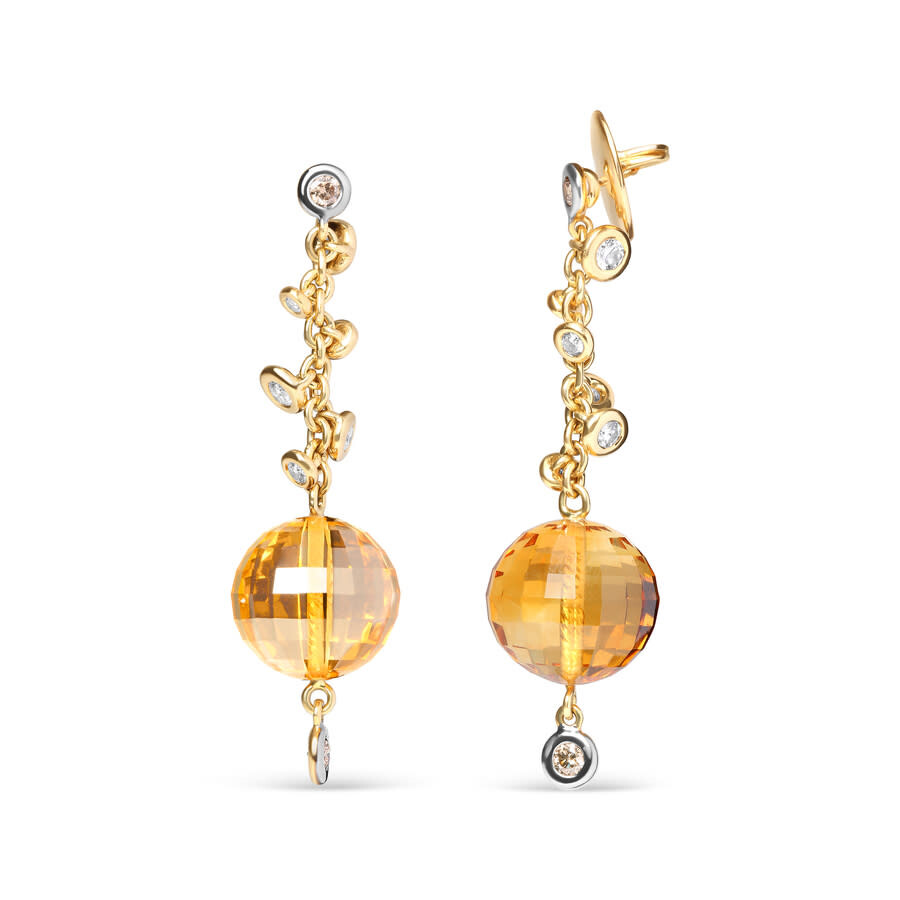 Haus Of Brilliance 18k Yellow Gold 2/3 Cttw Round Bezel Diamond And 25mm Ball Shaped Yellow Citrine Gemstone Dangle Stu In Yellow