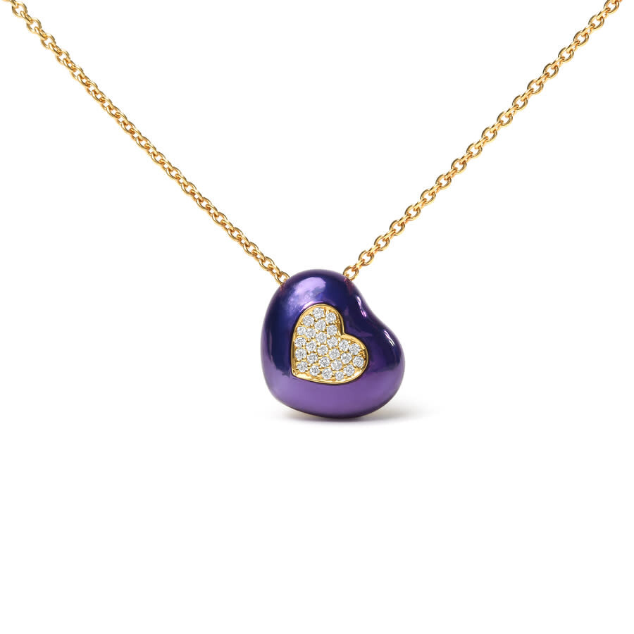 Haus Of Brilliance 18k Yellow Gold Blue Enamel 1/10 Cttw Round Pave Diamonds Heart Shape 18" Pendant Necklace (g-h Colo In Yellow