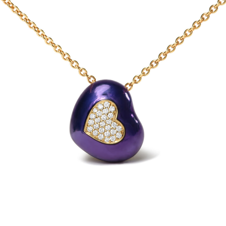 Haus Of Brilliance 18k Yellow Gold Blue Enamel 1/10 Cttw Round Pave Diamonds Heart Shape 18" Pendant Necklace (g-h Colo In Yellow