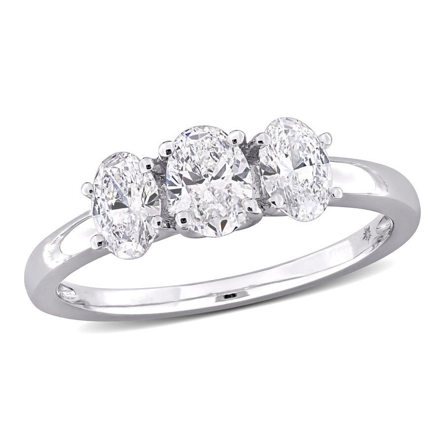 Created Forever 1ct Tw Oval Lab-grown Diamond 3-stone Engagement Ring In 14k White Gold In White