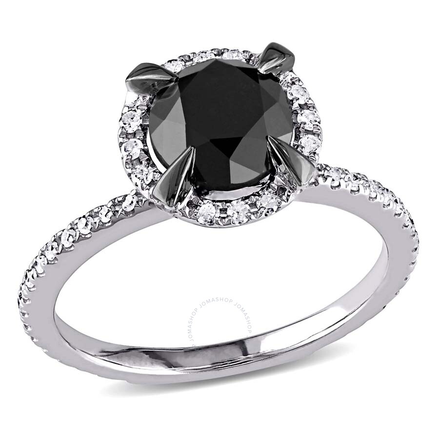 Shop Amour 2 Ct Tw Black And White Halo Diamond Engagement Ring In 10k White Gold In Black / Gold / White