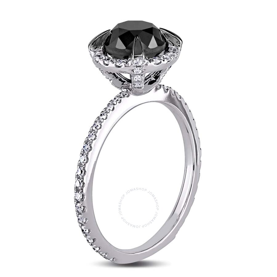 Amour 2 Ct Tw Black And White Halo Diamond Engagement Ring In 10k White Gold In Black / Gold / White