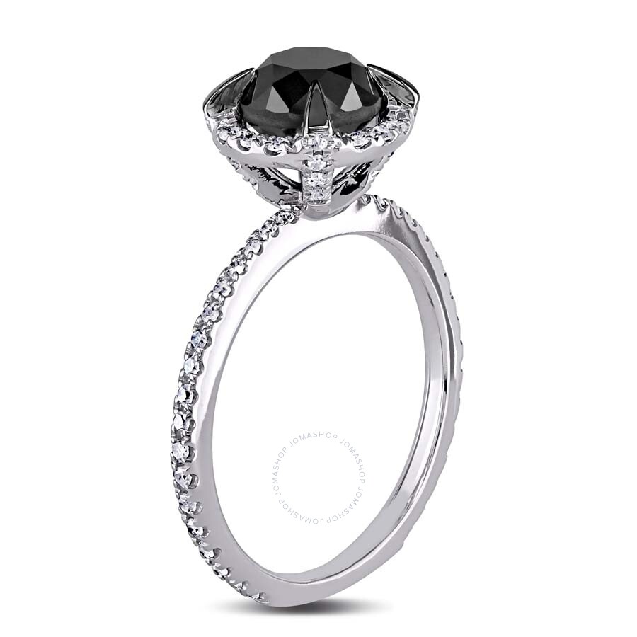 Shop Amour 2 Ct Tw Black And White Halo Diamond Engagement Ring In 10k White Gold In Black / Gold / White