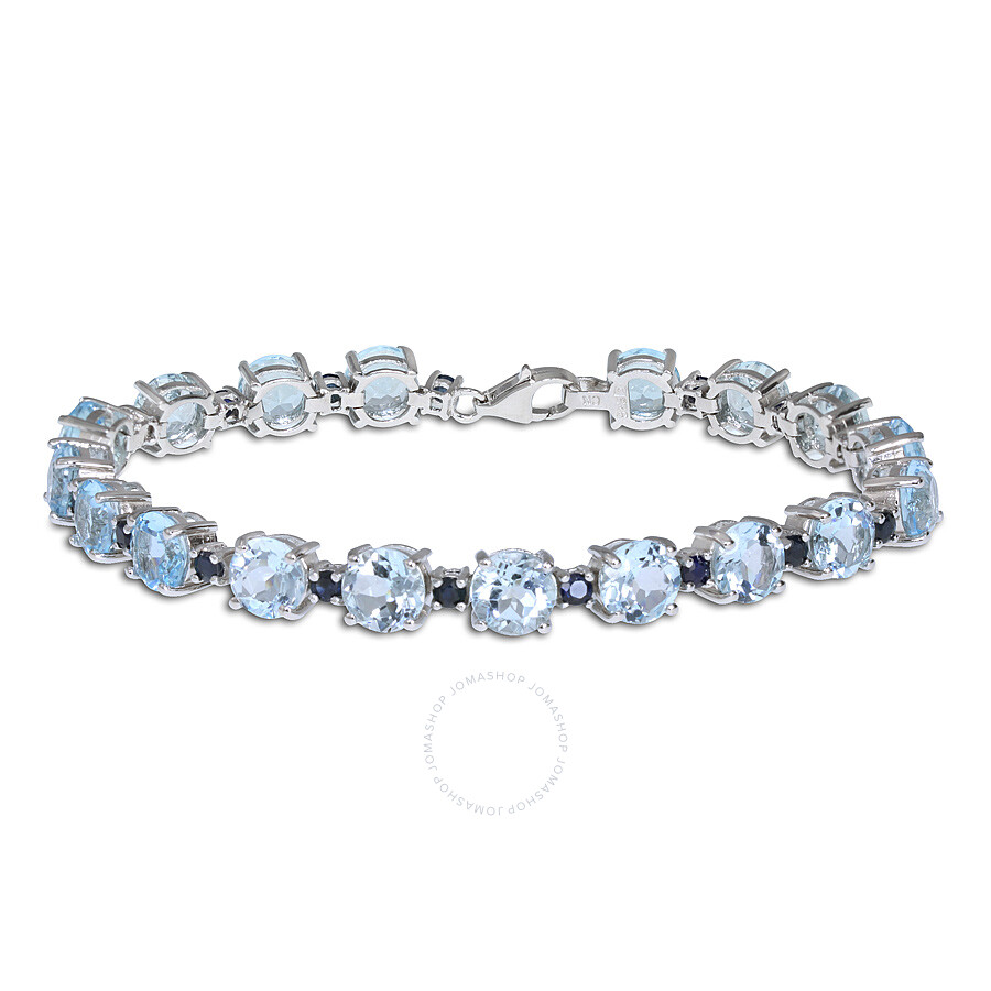 Shop Amour 29 1/2 Ct Tgw Sky-blue Topaz And Sapphire Bracelet In Sterling Silver