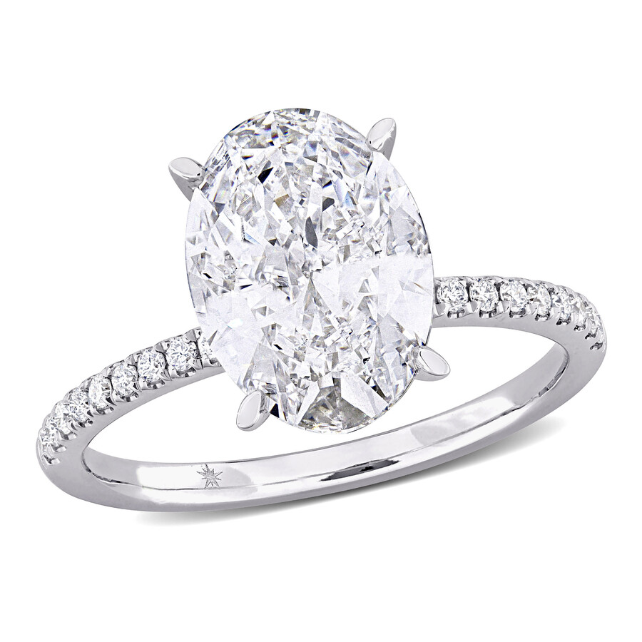 Created Forever 3 1/6ct Tw Oval And Round-cut Lab-grown Diamonds Solitaire Engagement Ring In 14k Wh In White