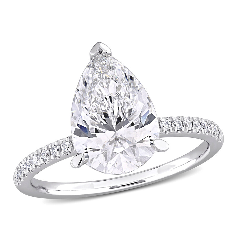 Created Forever 3 1/6ct Tw Pear-shaped And Round-cut Lab-grown Diamond Solitaire Engagement Ring In In White