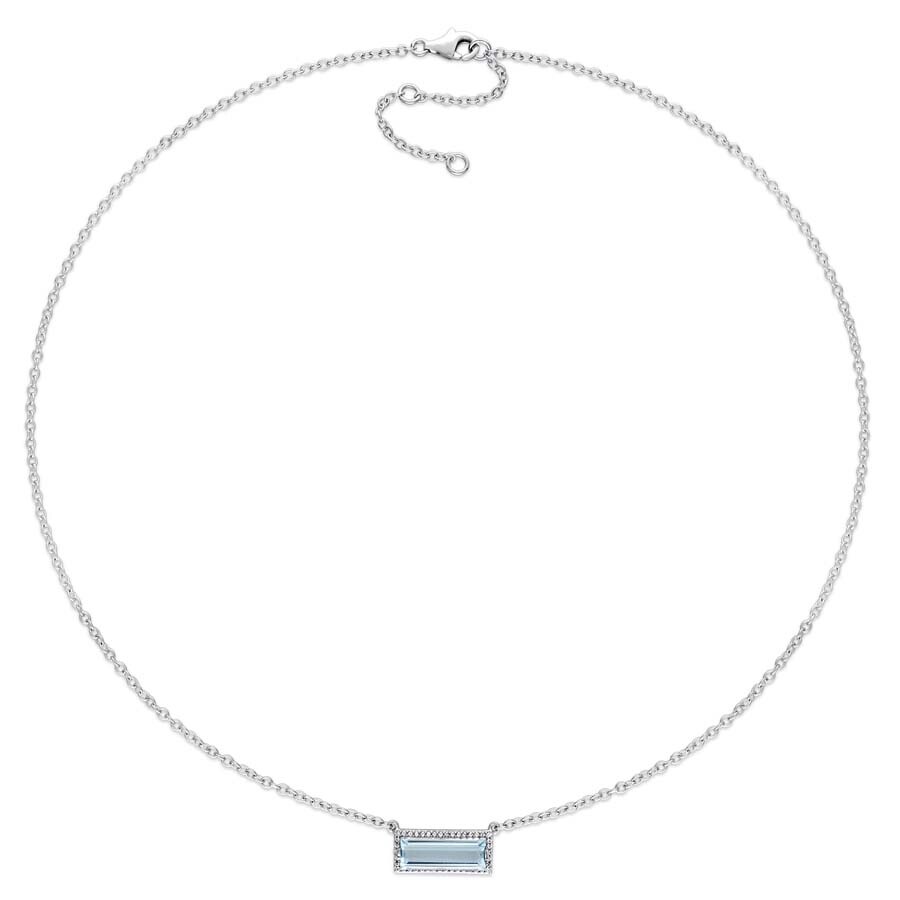 Shop Amour 3 Ct Tgw Baguette Cut Blue Topaz And White Sapphire Halo Necklace In Sterling Silver