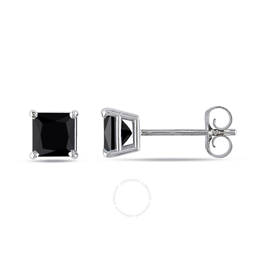 Amour 3/4 Ct Tw Princess Cut Black Diamond Stud Earrings In 14k White Gold In Black