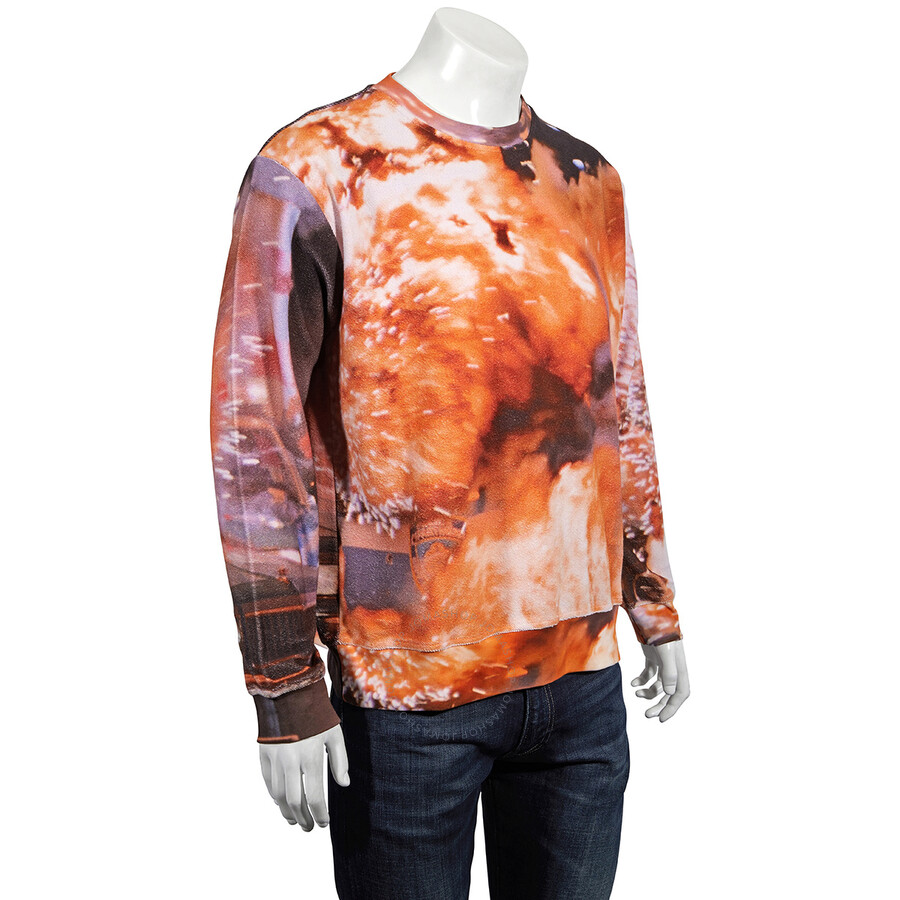 424 Men's Explosion Print Long-sleeve Cotton Jumper In Orange/red