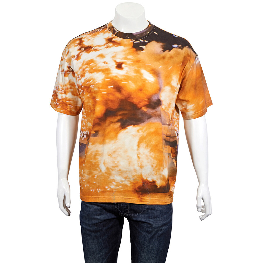 424 Men's Explosion Print Short Sleeve Cotton T-shirt In Orange/red