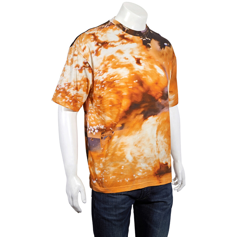 424 Men's Explosion Print Short Sleeve Cotton T-shirt In Orange/red