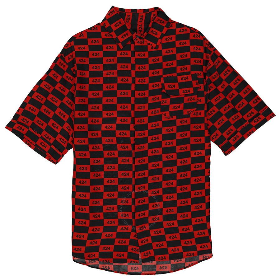 Shop 424 Men's Short-sleeve Repeat  Logo Shirt In Red/black