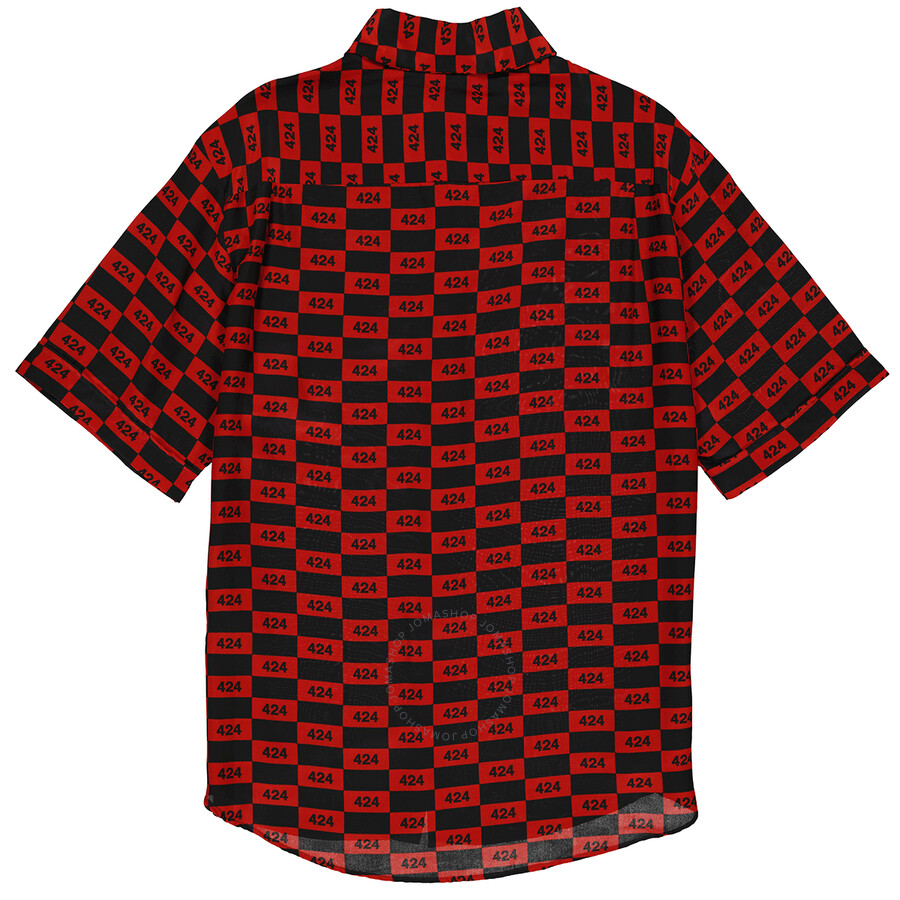 Shop 424 Men's Short-sleeve Repeat  Logo Shirt In Red/black