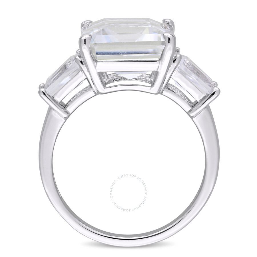 Amour 8 7/8 Ct Tgw Emerald And Tapered-cut White Topaz 3-stone Ring In Sterling Silver In White