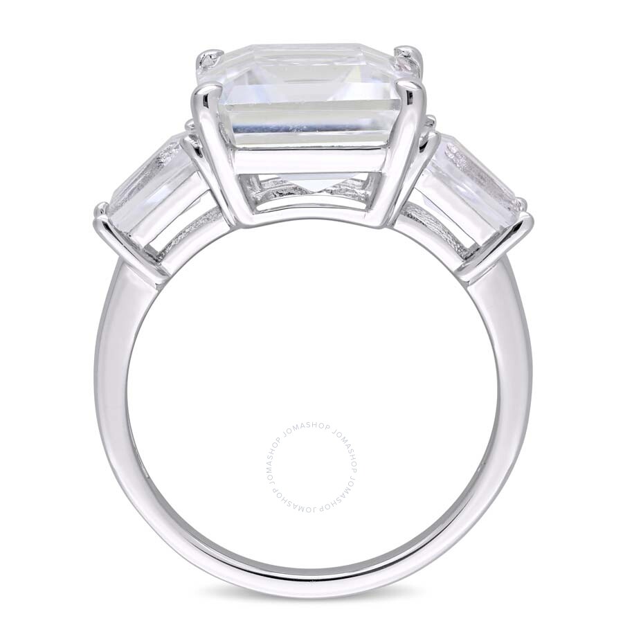 Amour 8 7/8 Ct Tgw Emerald And Tapered-cut White Topaz 3-stone Ring In Sterling Silver In White