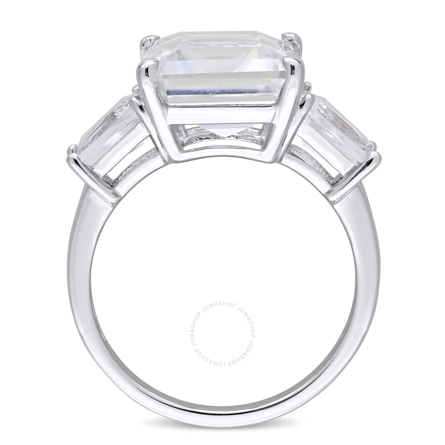 Amour 8 7/8 Ct Tgw Emerald And Tapered-cut White Topaz 3-stone Ring In Sterling Silver In White