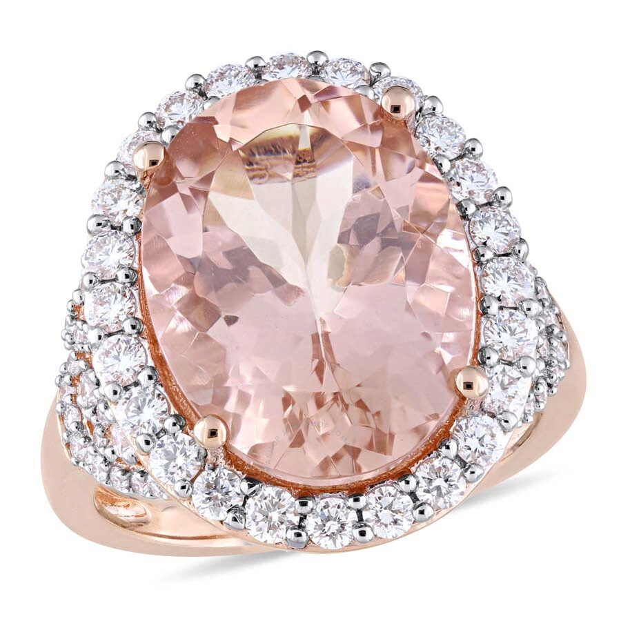 Shop Amour Oval-cut Morganite And 1 2/5 Ct Tw Diamond Halo Cocktail Ring In 14k Rose Gold In Gold / Rose / Rose Gold