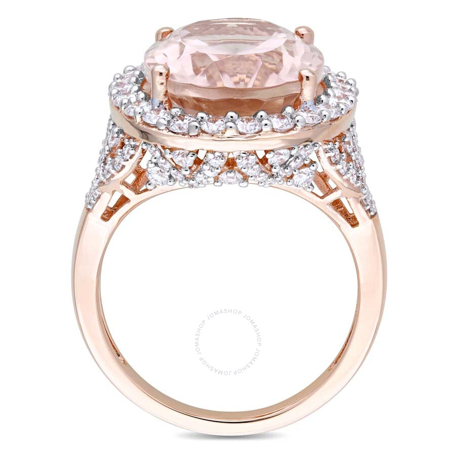 Shop Amour Oval-cut Morganite And 1 2/5 Ct Tw Diamond Halo Cocktail Ring In 14k Rose Gold In Gold / Rose / Rose Gold