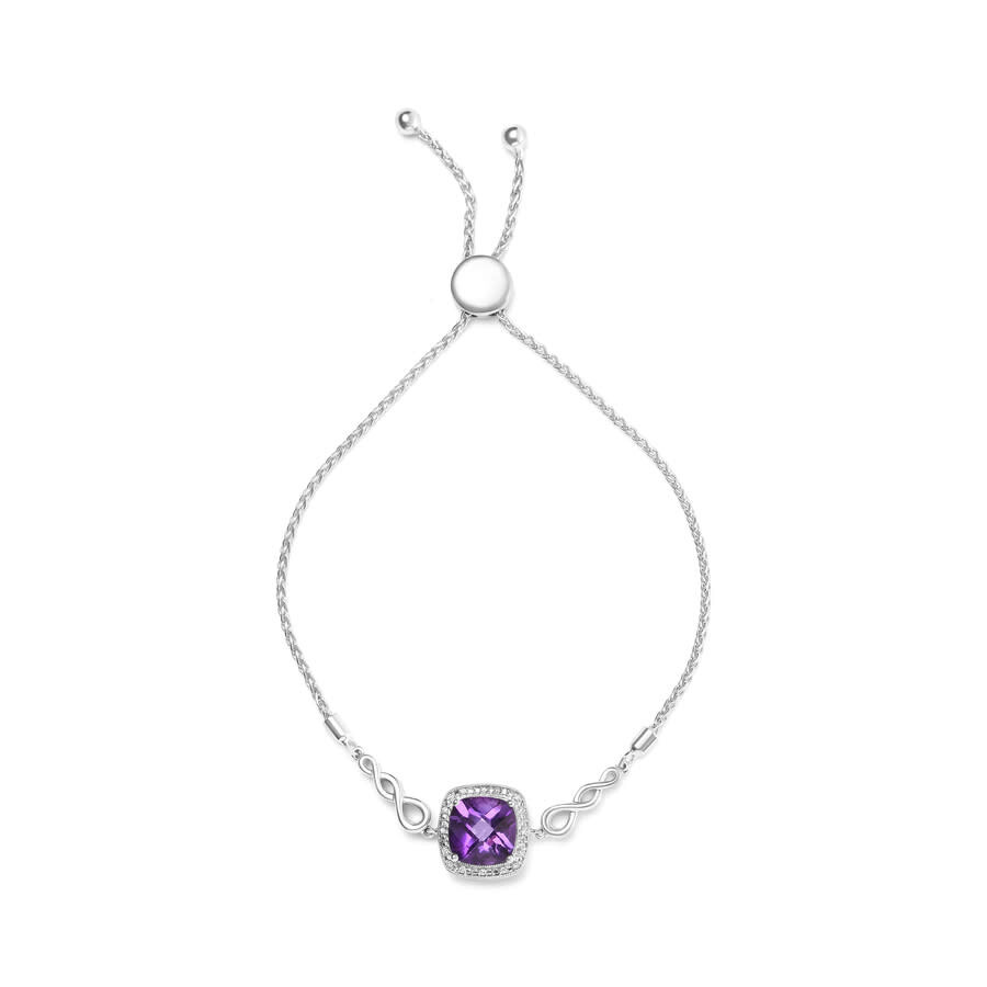 Haus Of Brilliance .925 Sterling Silver 10mm Cushion Cut Amethyst Gemstone And Diamond Accent Lariat 4-10 Adjustable Bo In White